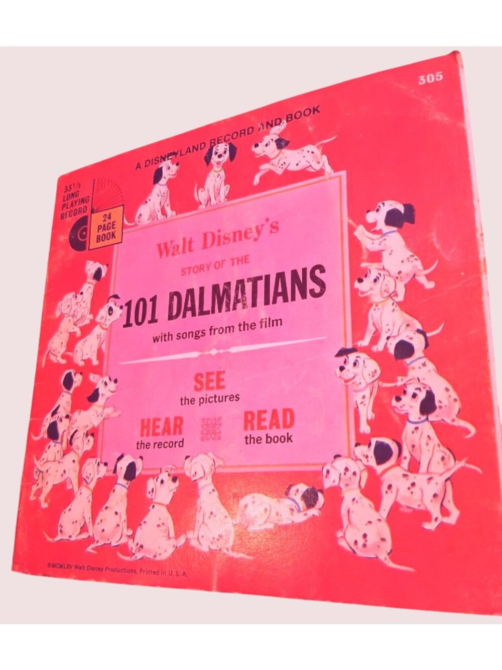 Walt Disneys 101 Dalmatians Book & Record Set With Songs From Film 33 1/3 RPM Vi
